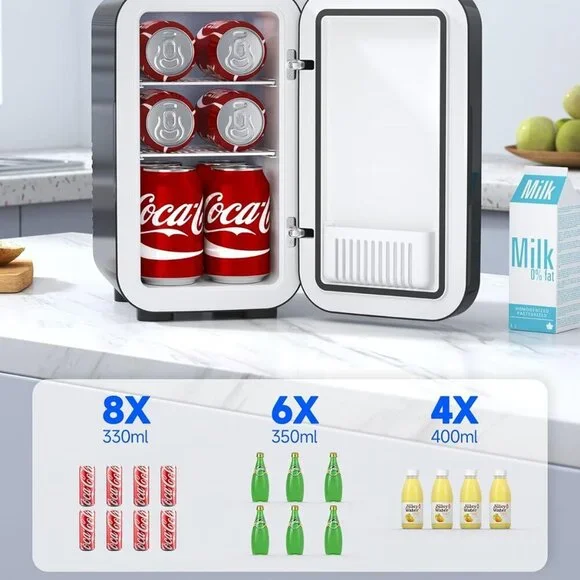 Mini Fridge, 6 Liter/8 Can Small Fridge for Bedroom, Car, Office & Dorm - NEW - Picture 2 of 8